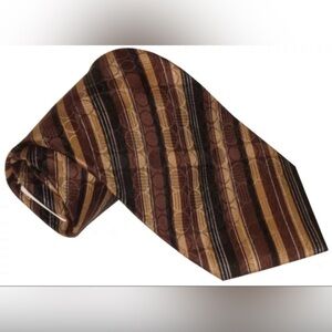 $295 NWT BRIONI NECK TIE 100% SILK DARK GOLD BROWN & BLACK w CIRCLE WATERMARKS